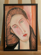 Framed Acrylic Painting Portrait of Woman inspired by Modigliani - Naïve art