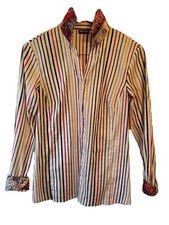 Gerry Weber Edition White Stripes Paisley Collared Button Dress Shirt 6 M Medium