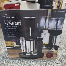 RABBIT Electric Wine Opener 8 Piece Set Corkscrew Aerator Preserver 2 Stoppers