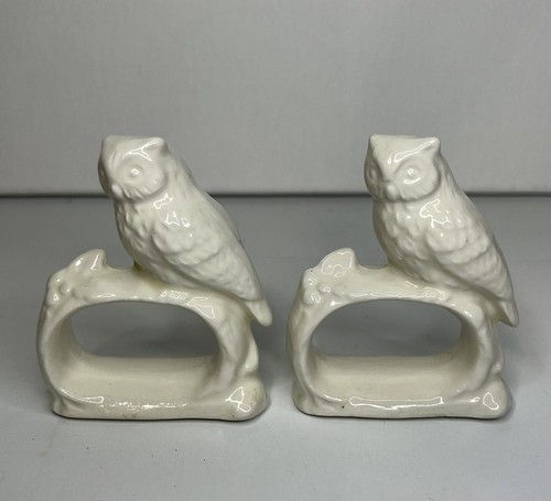 Vtg napkin rings owl white - rings, 2
