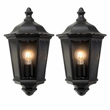 Set of 2 Modern Outdoor Wall Lights Half Lantern Design Garden Porch Lamps IP44