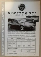 Ginetta G32 Price & Specs Leaflet / Brochure c.1991 - 1.6i Coupe  Convertible
