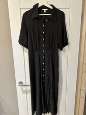 H&M Women’s Black Midi Button Down Shirt Dress Size L Jersey Fabric