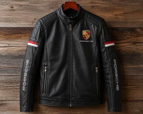 Black porsche leather jacket - black,