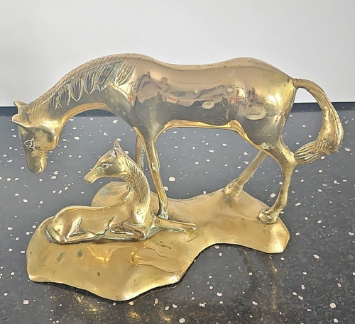 Heavy vintage brass horse - , &