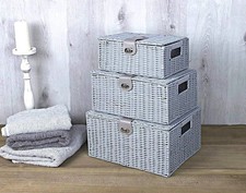 3 Wicker Storage Boxes Grey