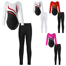 Girls 2PCS Ballet Dance Outfits Long Sleeve Gymnastics Leotard with Legging Set