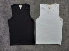 Two Ribbed Vest Tops Medium Mens - River Island Black White