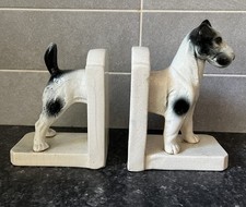 Vintage Fox Terrier Dog Bookends Porcelain Large Jack Russell Terrier