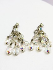 Pair of Vintage Aurora Borealis Crystal Clip On Chandelier Earrings