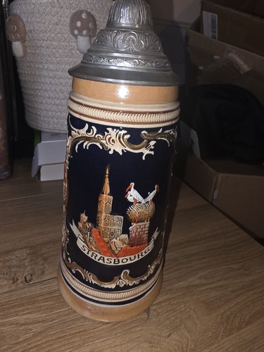 Vintage pewter lidded beer - pewter,