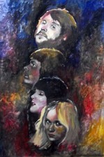 ABBA !  AGNETHA FRIDA BENNY BJORN ! MARCELO NEIRA ORIGINAL ART 28 x 40 inches