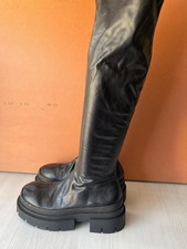 Topshop Women's Black Faux Leather Side Zip Thigh High Boot. UK(7)EUR(40) -A98