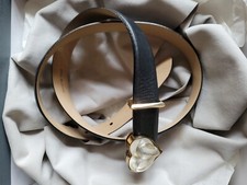 Lalique Paris Black Leather Frosted Heart Glass Buckle - Women's belt