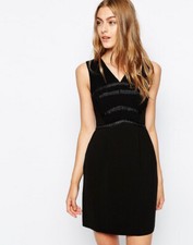 Reiss black Elodie mini dress with braided leather and ribbon trim size 12