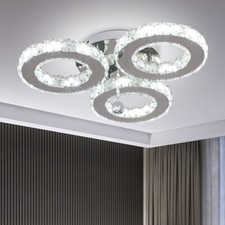 3-Rings Crystal LED Ceiling Light Luxury Chandelier Dining Living Room Lamp UK