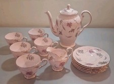 Tuscan Windswept Bone China Pink Teapot, Milk Jug Plus 5 Cups & Saucers - 12pc
