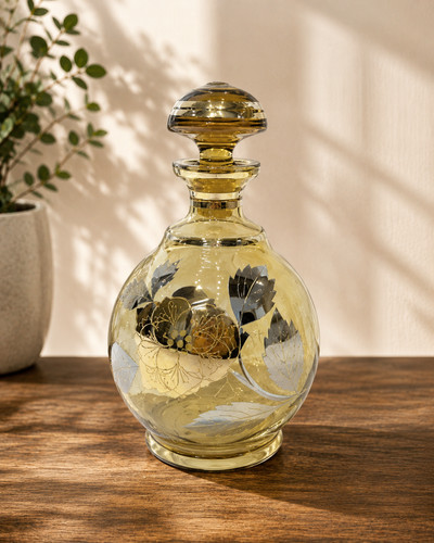 Amber cut crystal decanter - cut,