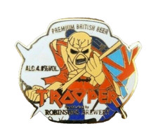 IRON MAIDEN UK TROOPER PREMIUM BRITISH BEER ENAMEL PIN ROBINSONS BREWERY 