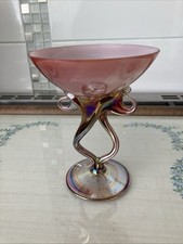 Glass Pedestal Art Glass Dish - Beautiful Colours - Twisted Stem - By Krosno VGC