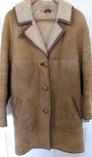 Vtg HeaTona Real Sheepskin Womens Coat UK 14 Made in England 1970s Tan Cream Gd
