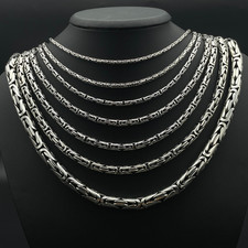 925 Sterling Silver King Byzantine Solid Oxidized Round Chain Necklace, Gift Men