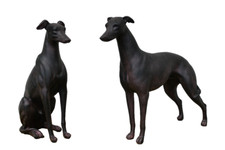 PAIR of Sitting & Standing Greyhound Ornaments – Elegant Sculptures | H 30 cm