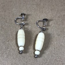 Vintage Sterling Silver Bone Screw Back Dangle Earrings
