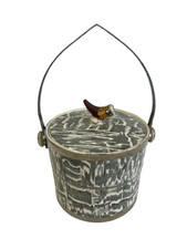 Arthur Wood Pottery Silver Shield Handled Container Jar with Lid Vintage 12cm