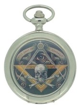 Skull And Cross Bone Masonic Glass Back Mechanical Silver Case Pocket Watch