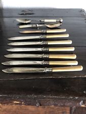 Antique Silver & Plate Bone Mother Pearl Handled Fish Knives, Butter Spade Spoon