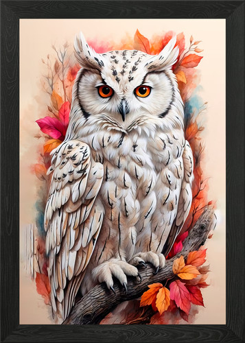 Owl watercolour framed wall - owl, in