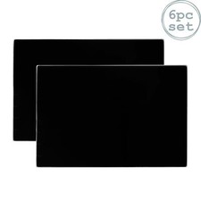 6x Glass Placemats Set Dinner Table Place Mats, Black, 30 x 20 cm