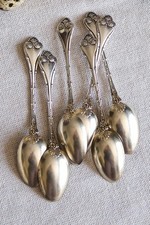 Set Of 6pc Hallmarked Sterling Silver Gilding Mocha Spoon With Shell Moulded