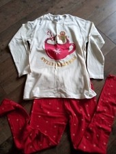 Zara girls long sleeve pyjamas-sweet christmas age 11/12-cream Top/Red Star Bott