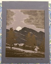 Elfriede Abbe (1919-2012) Original Woodcut Print FULL MOON Signed, Framed, 6/100