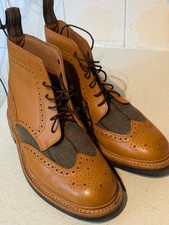 Samuel Windsor Wingtip Brogues Boots 7.5 Mens Tan Leather Tweed Prestige Country