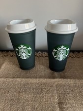 2 x Starbucks Reusable Cup Green White 16oz 473ml Bundle of 2 BNWOT