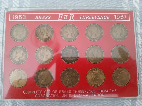 Brass threepence coin set - coin, from