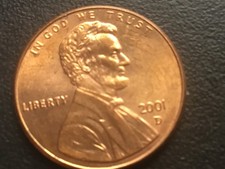 2001d Denver mint -  one cent american 1 USA cent America