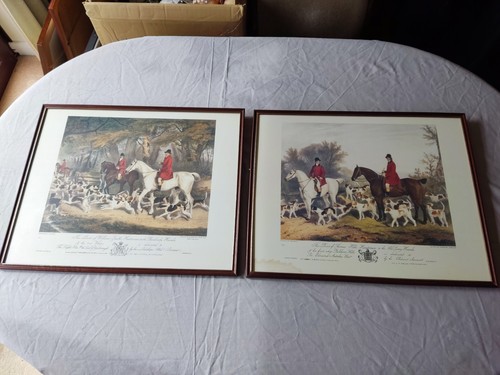 Pair framed hunting prints - pair,