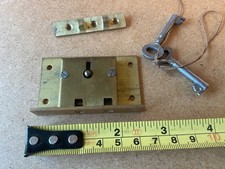 UNUSED OLD STOCK BRASS FURNITURE BOX LOCK 2 KEYS WRITING SLOPE CUPBOARD CABINET