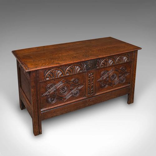 Large antique carved coffer - carved,