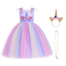 URAQT Unicorn Costume, Princess Unicorn Dress Fancy Dress with Necklace, Headban