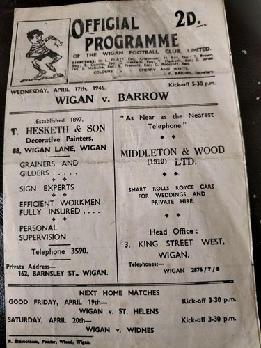 Vintage rugby league programme - league,