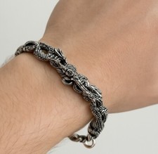 Mens Dragon Solid silver bracelet, gothic design, handmade ,  in a gift case