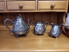 3 Piece Antique Pewter Tea