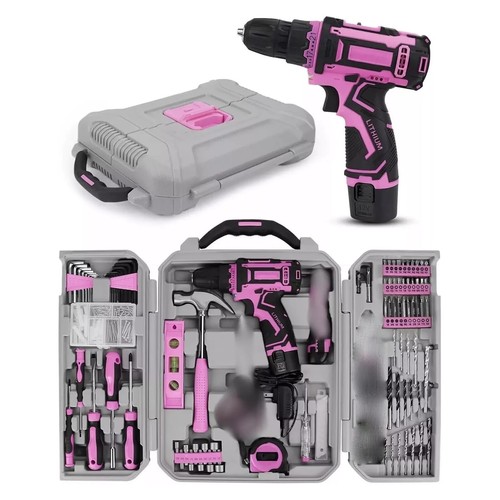 12v pink cordless drill - pink, set