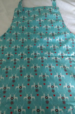 Christmas Adult Bib Top Apron In Blue. With A Reindeer  Print