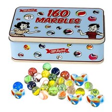 Traditional Classic Retro Glass Marbles In a Tin 160pcs Game Assorted Colour